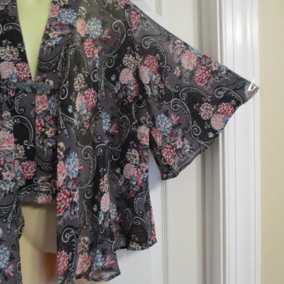 Cecico Romantic Floral Chiffon Kimono Top sz M NWT Ballet Wrap - Picture 6 of 11